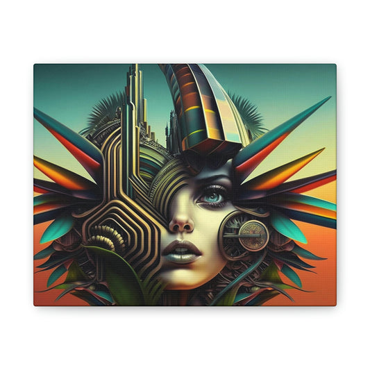 Abstract Art Tropical woman Miami Face Canvas Stretched, 0.75"