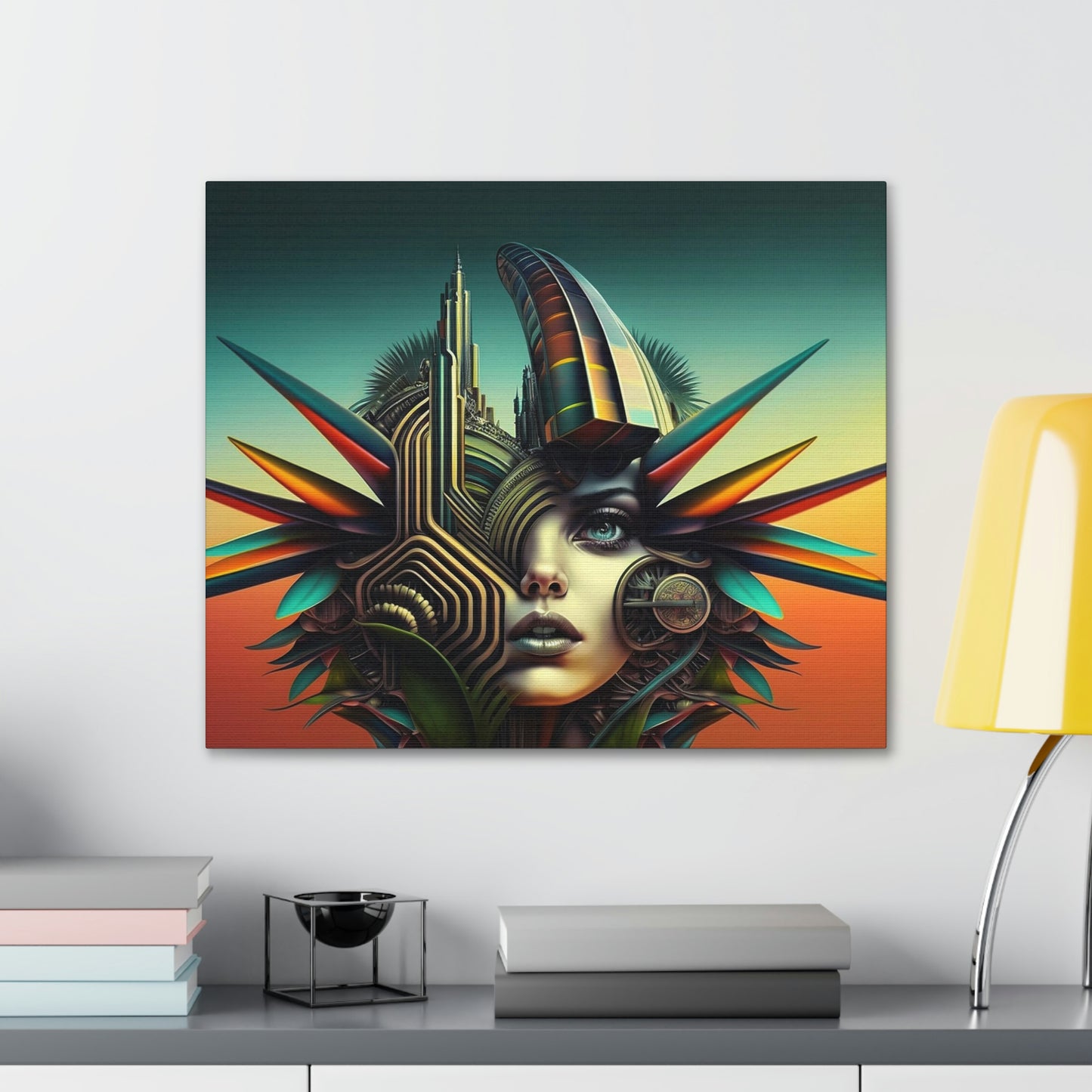 Abstract Art Tropical woman Miami Face Canvas Stretched