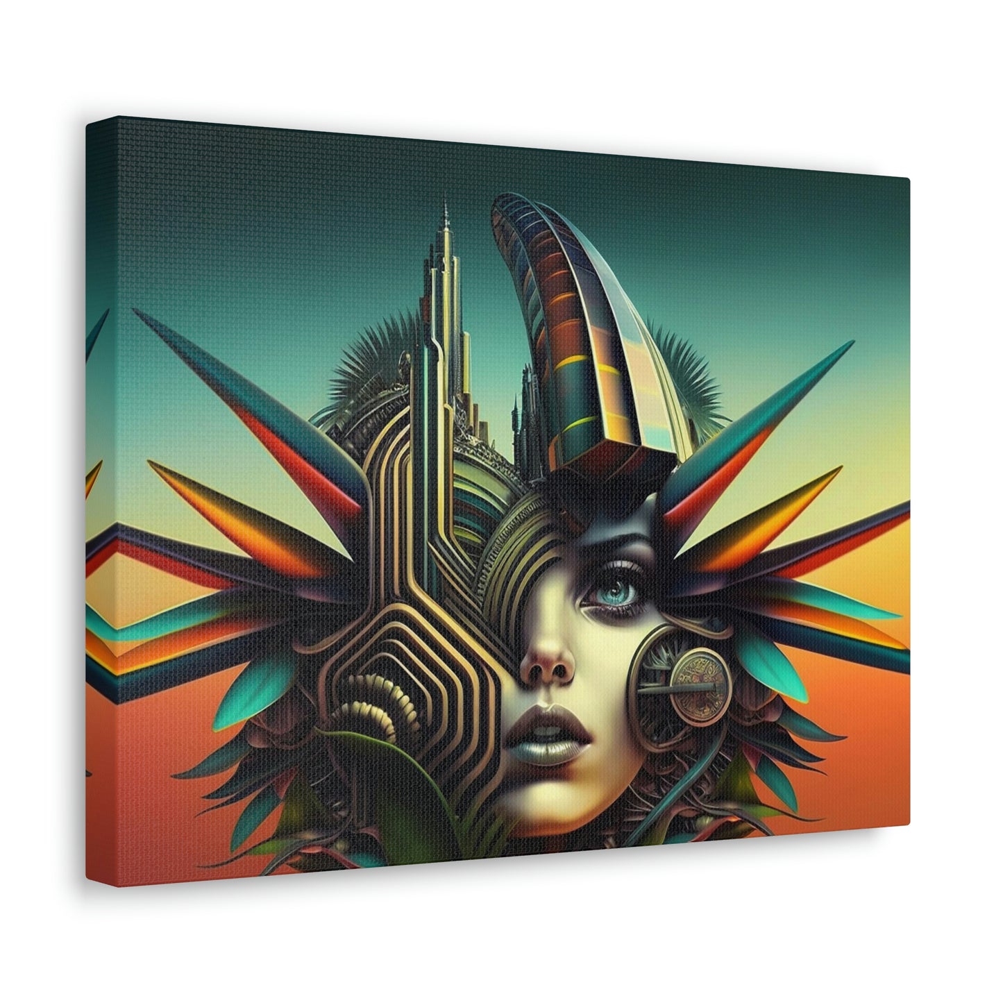 Abstract Art Tropical woman Miami Face Canvas Stretched